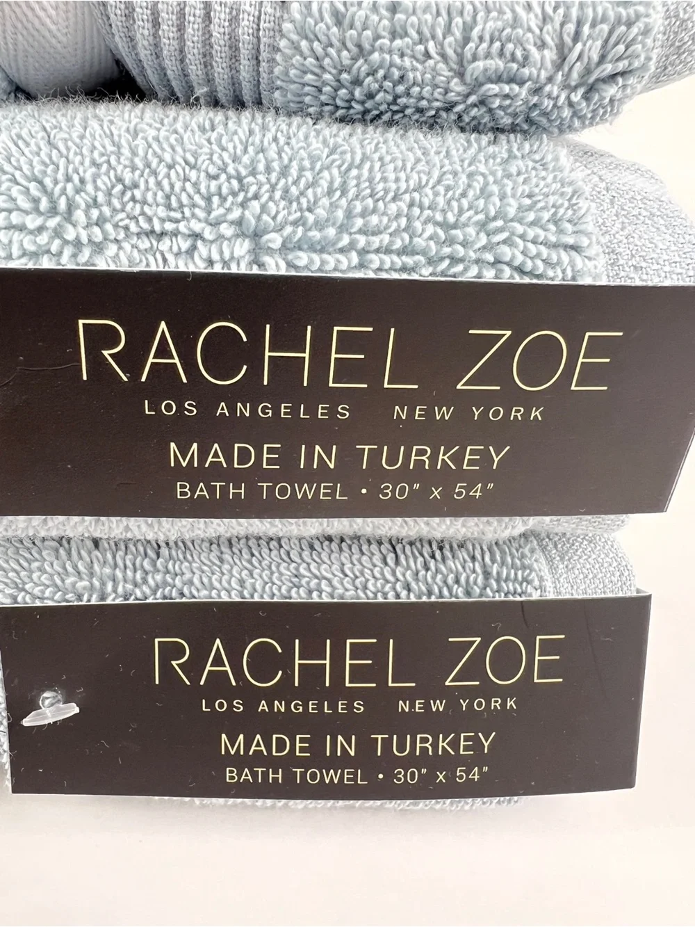Rachel Zoe Bath Towel Set Light Blue Plush 100% Cotton Made in Turkey 2 Pc NEW